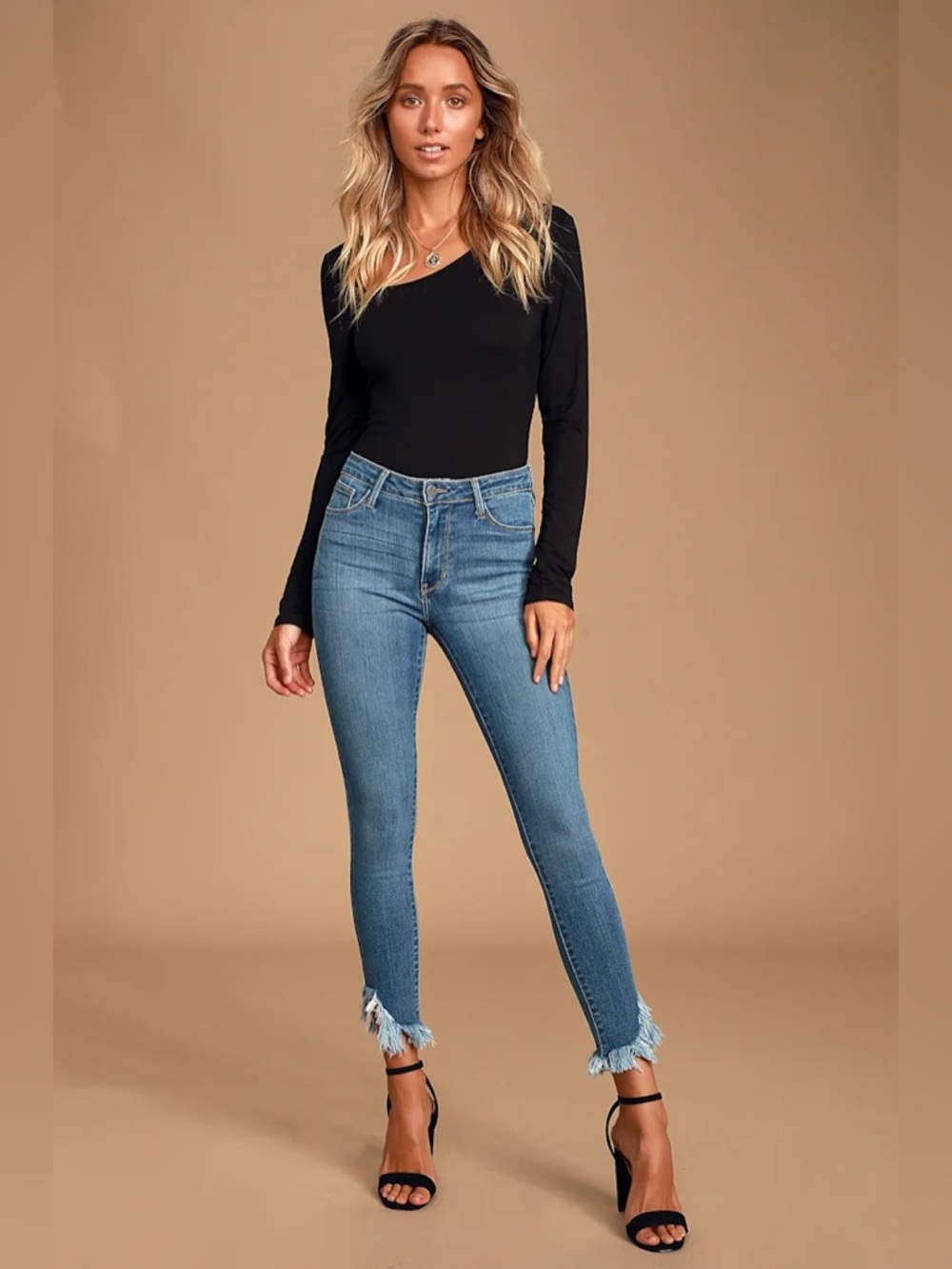 Just Black Teigan Medium Wash High Rise Raw Hem Skinny Jeans